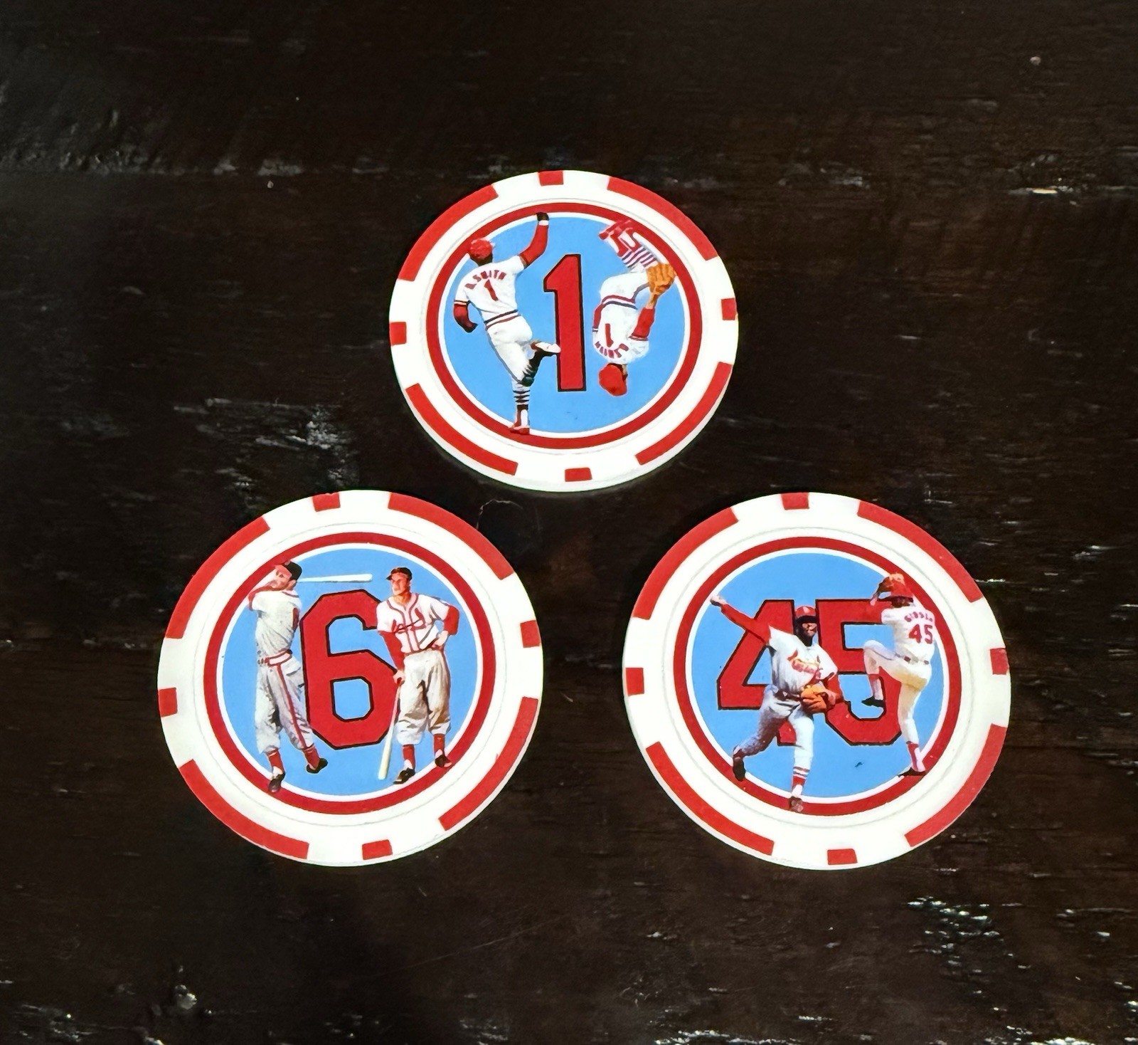 Set 3 St Louis Cardinals Musial Ozzie Gibson Poker Chip Golf Marker ONLY 50 Sets