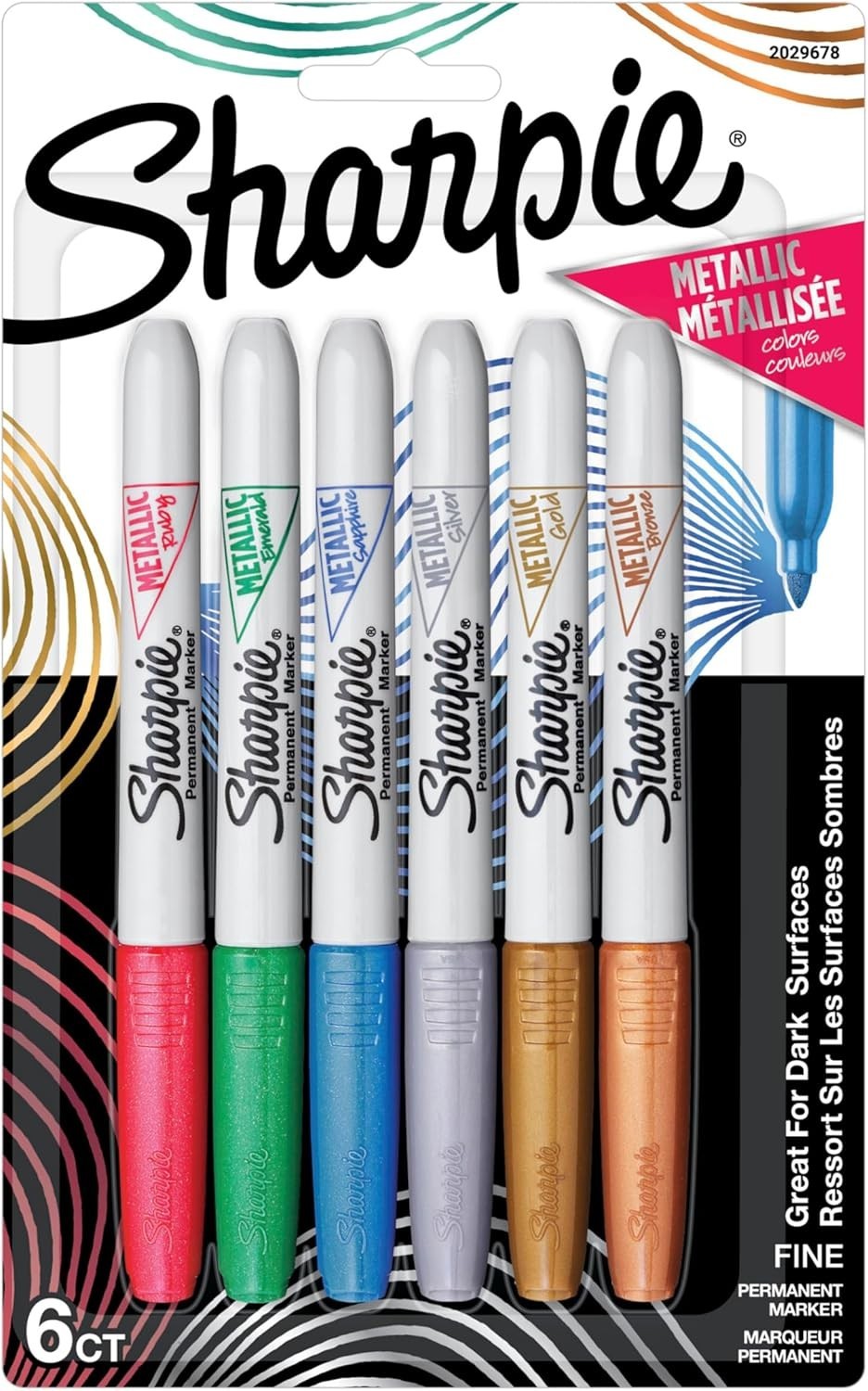 Sharpie Metallic Permanent Markers - 6 Count, Fine Point for Creative Expression