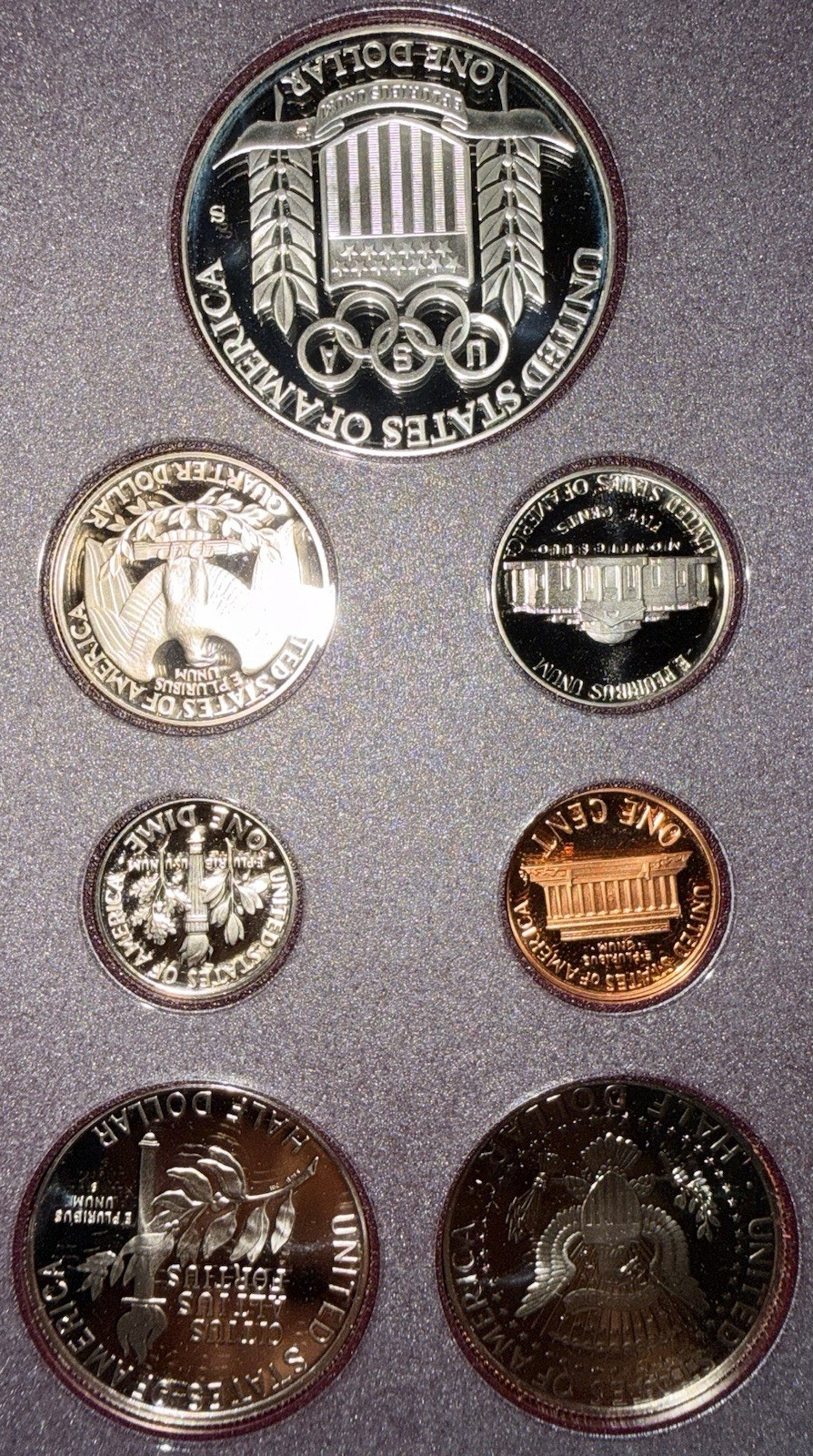 ⭐️1992 S Prestige Proof Set Olympics 90% Silver Dollar 7 US Coins⭐️