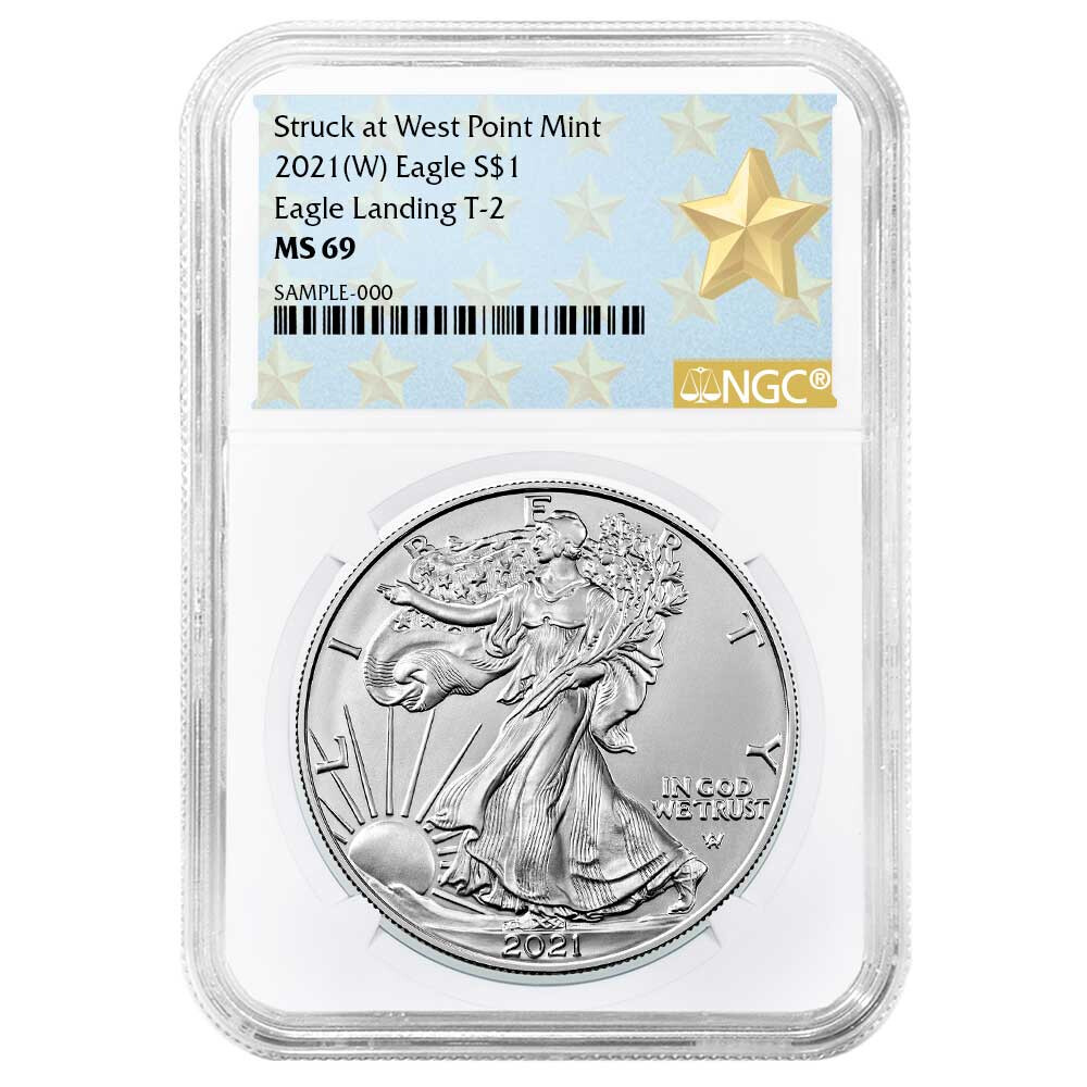 2021 (W) $1 Type 2 American Silver Eagle NGC MS69 West Point Star Label