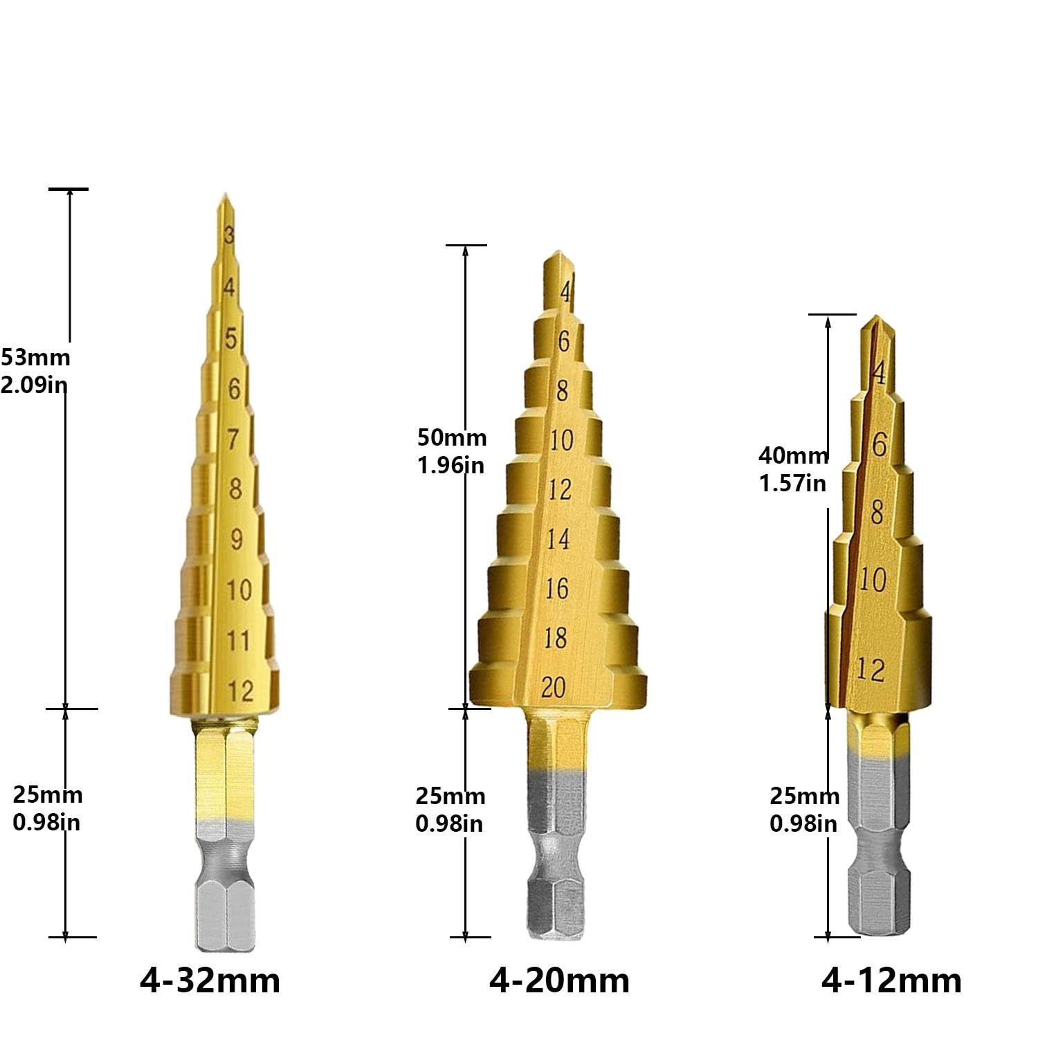 3pcs Metric Step Drill Bit, Hss Step Drill Bit Set High Speed Steel Step Bits...