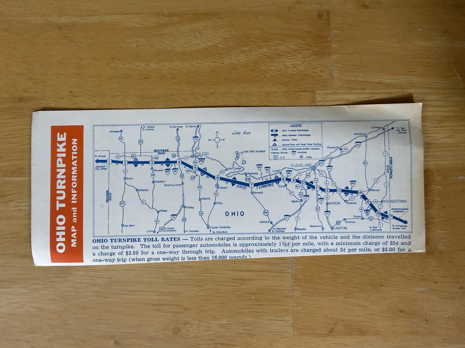 Vintage Ohio Turnpike Highway Road Map Information Travel Folded Brochure USA