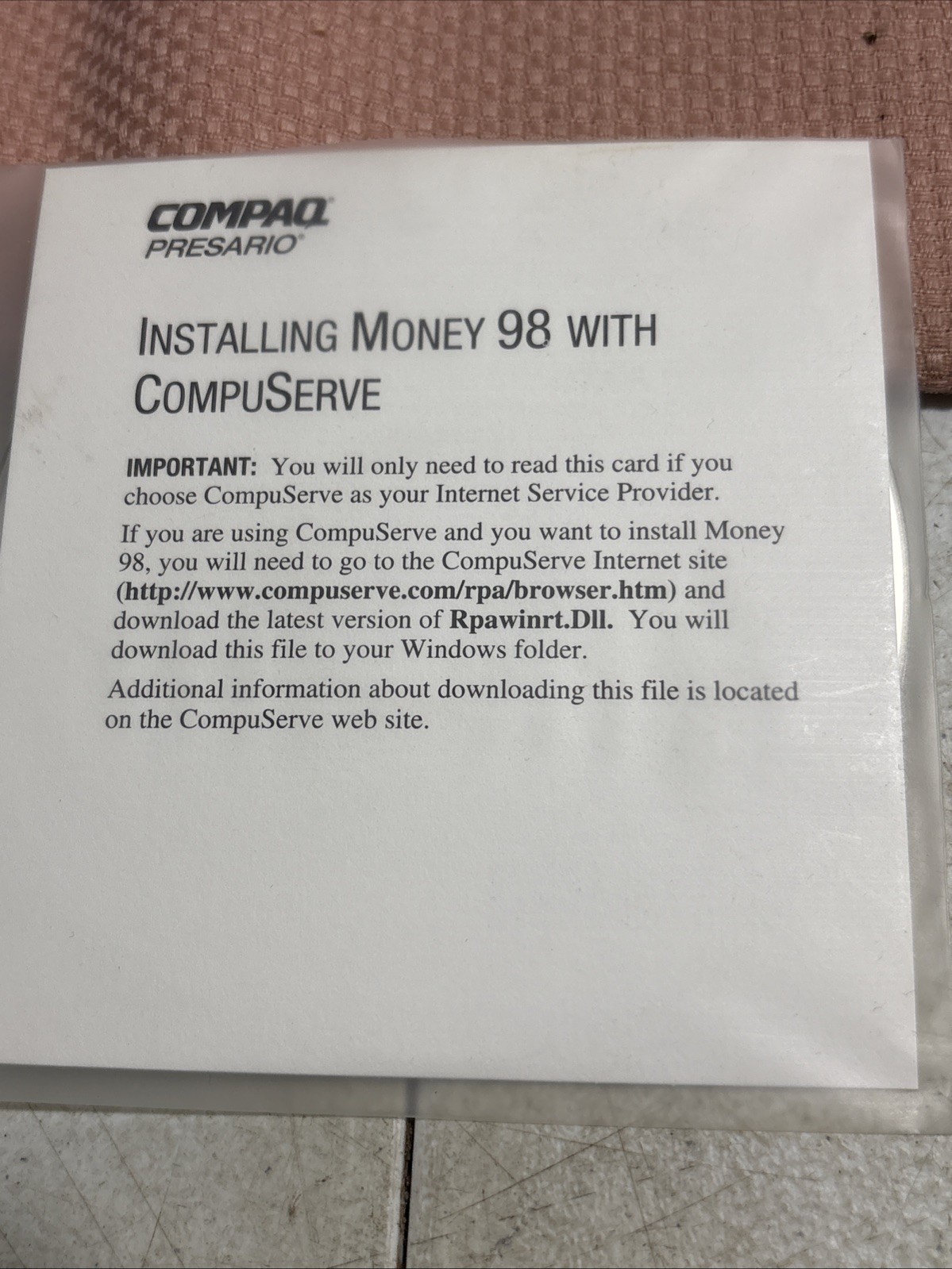 Vintage Microsoft Money 98 Basic PC Computer Disc No Product Key Included