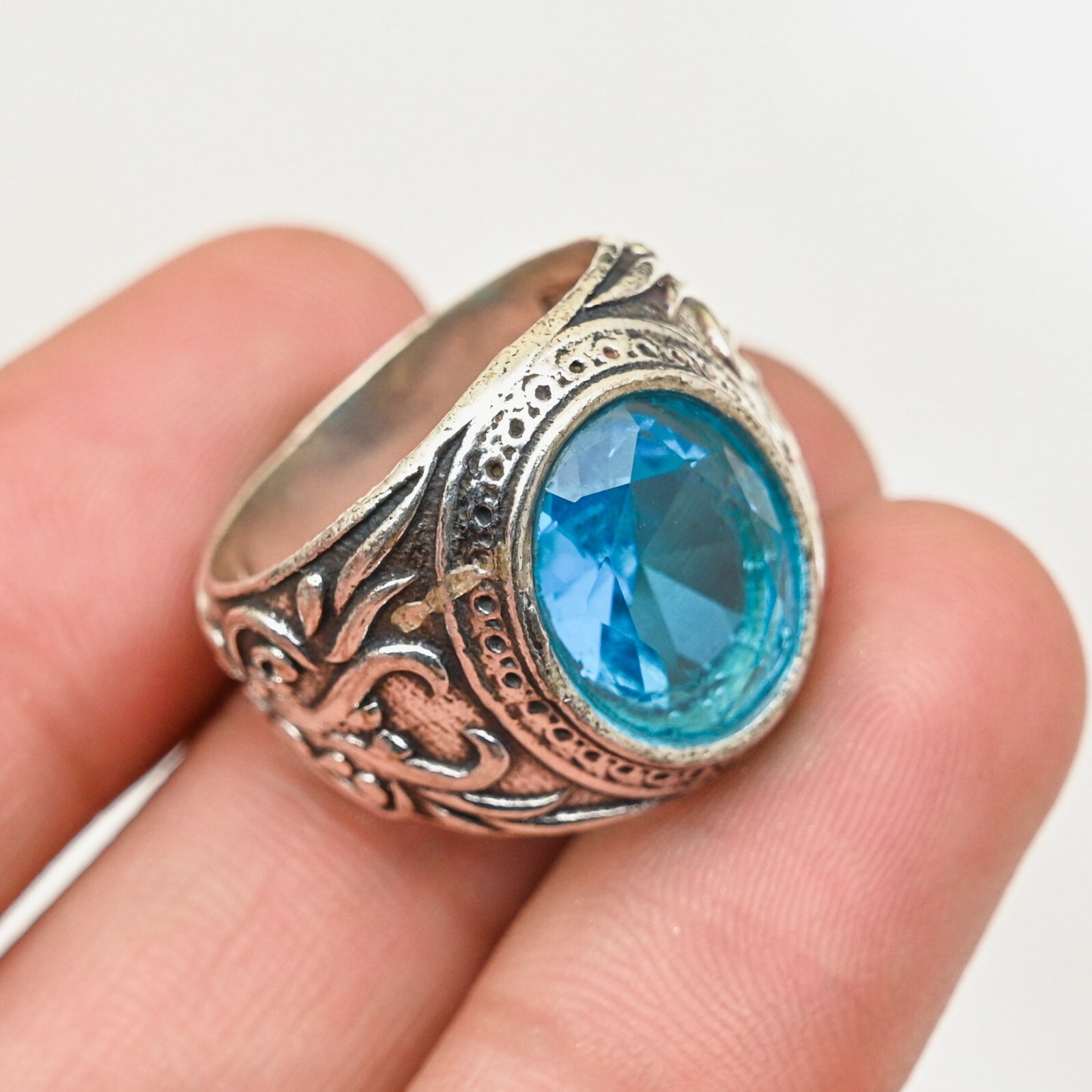 Blue Topaz Men's Ring 925 Sterling Silver Beautiful Designer Ring, All Size M119