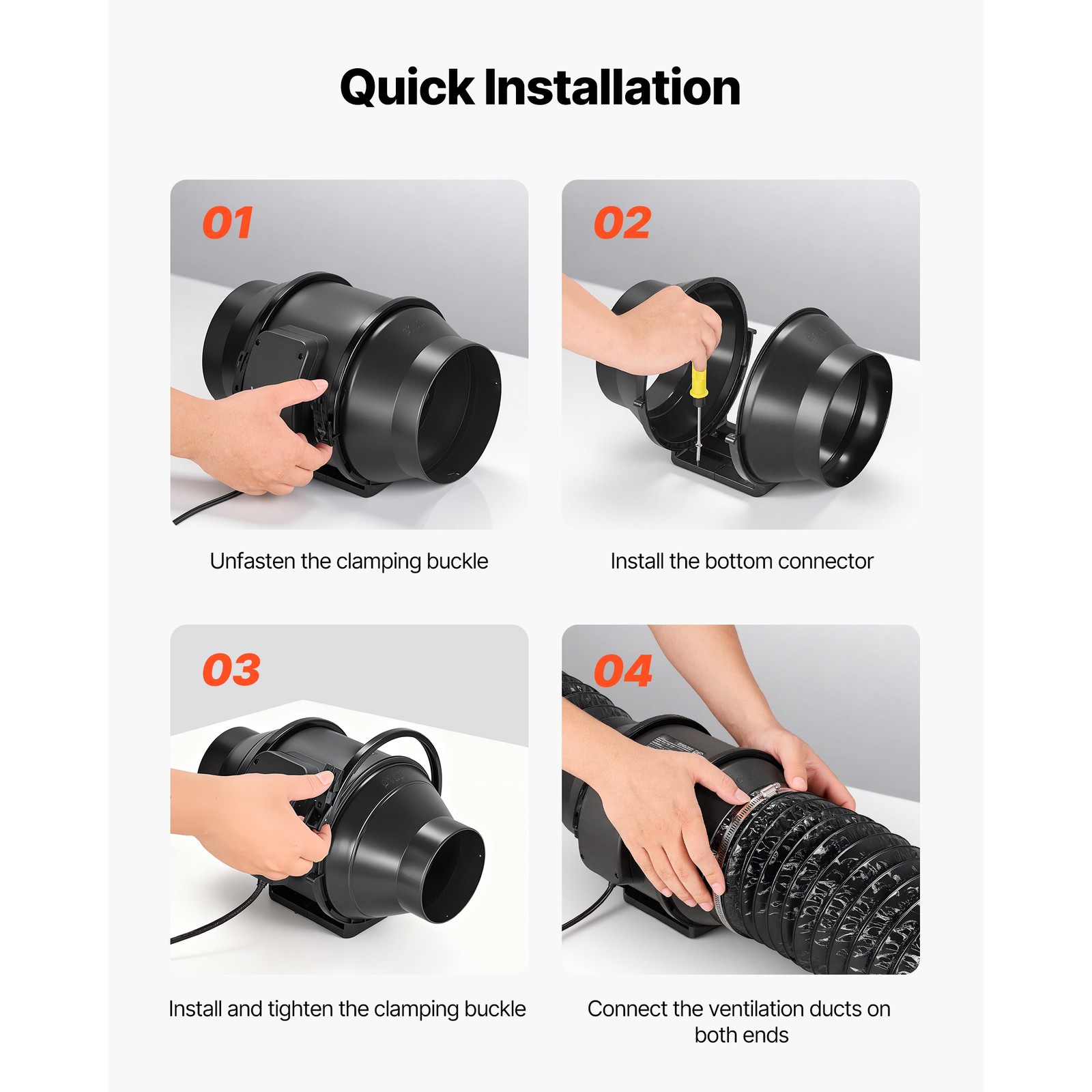 Uimoso 6-inch Inline Ventilation Fan, 380CFM Quiet Operation Efficient AC Motor