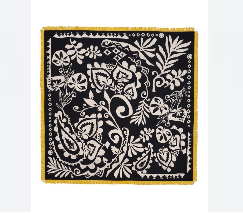 ECHO Pask Paisley 100% silk oversized large women's square scarf - Black Yellow