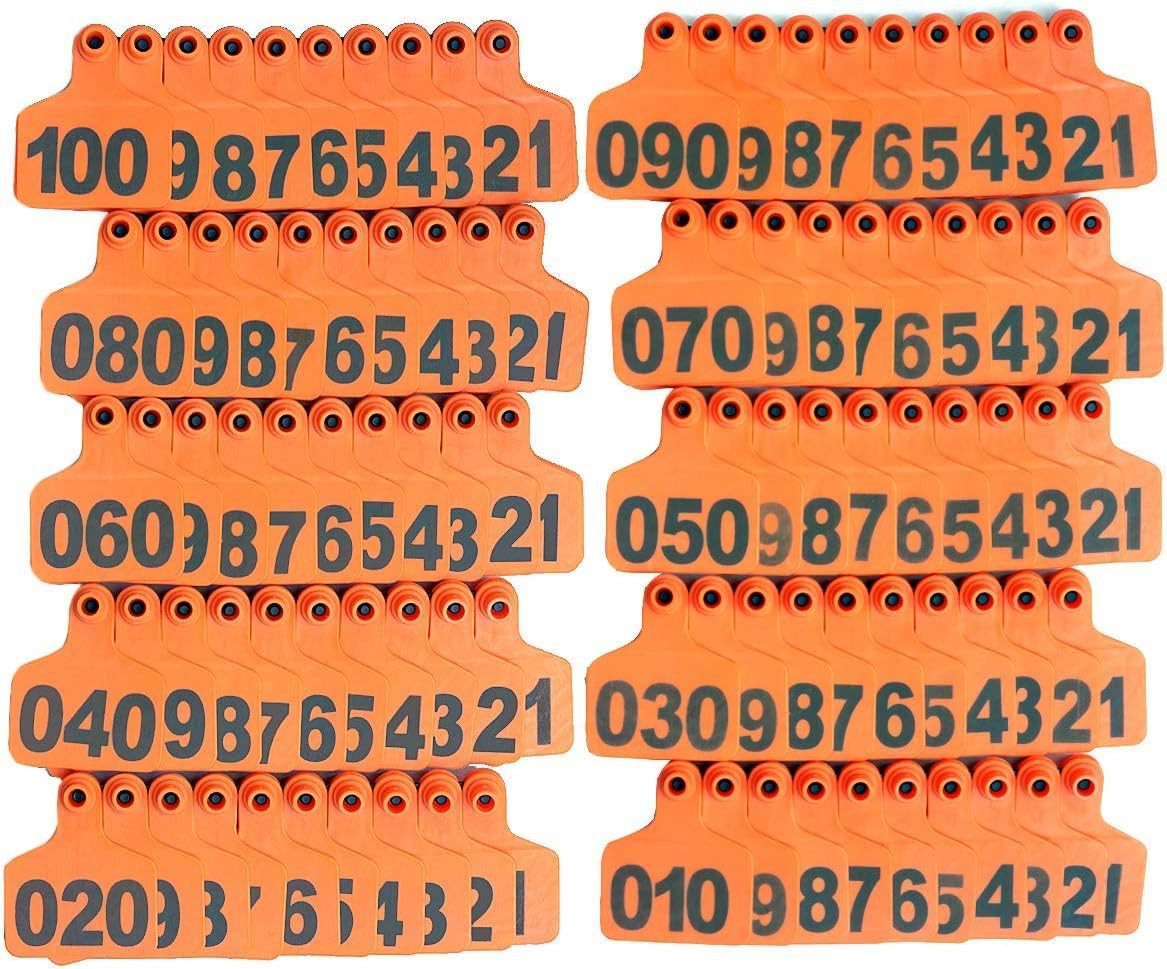 Cattle Ear Tags Livestock Animal Ear Tag for Cows Goats Pigs Number 001-100,Oran