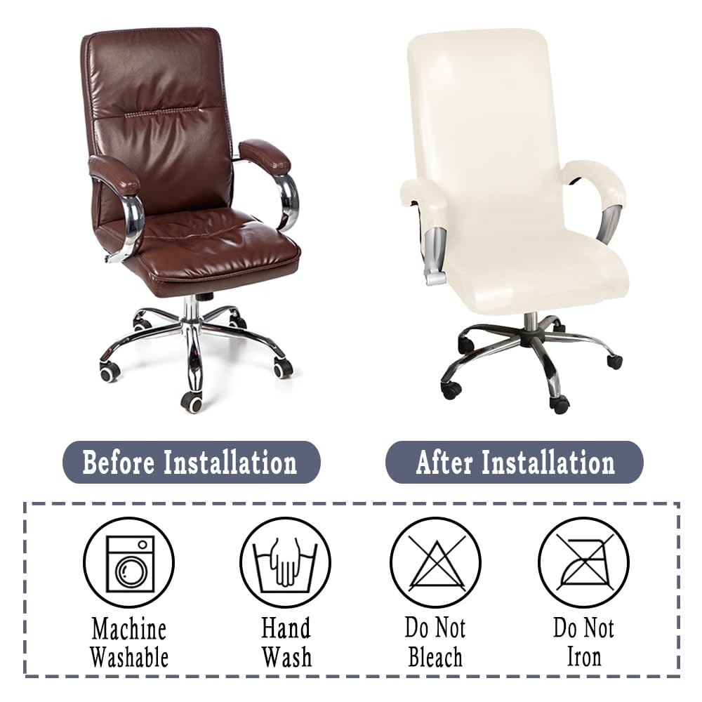 Waterproof Office Chair Cover with Armrest Covers PU Leather Computer Desk Ch...