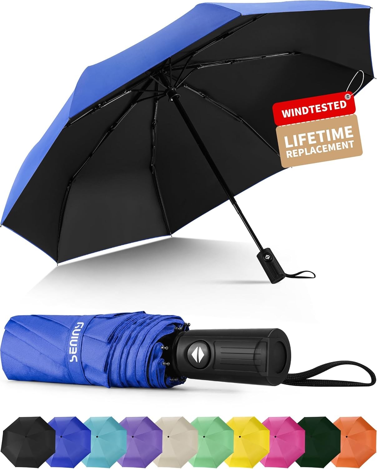 Seniny Windproof Travel Umbrella, Automatic Umbrellas for Rain, Portable & Compa