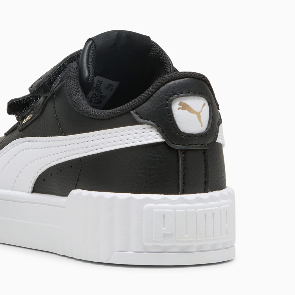 Puma Unisex Little Kids' Carina Hook and Loop Shoes, Black-White-Gold, Puma Blac
