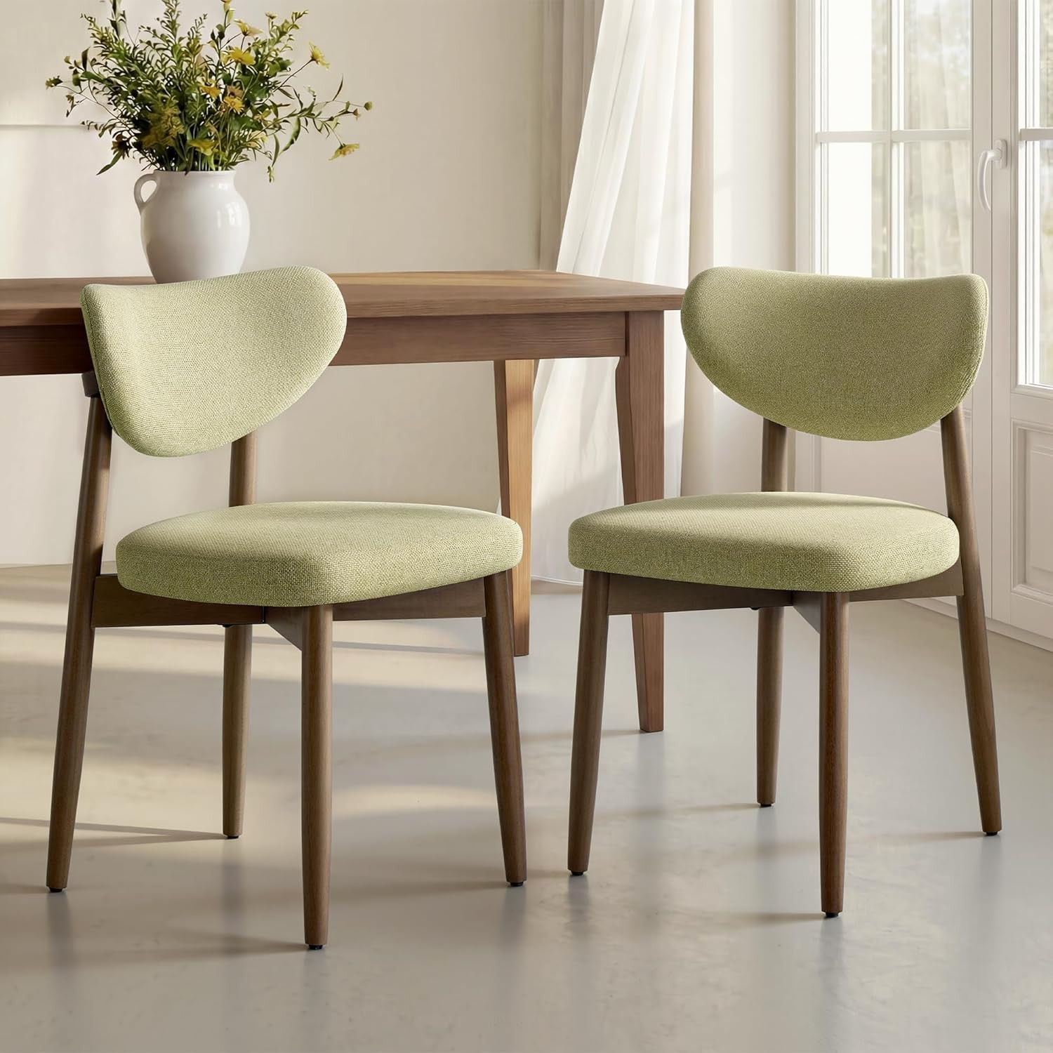 VASAGLE Wooden Dining Chairs Set of 2, Upholstered Kitchen Chairs with Solid Woo