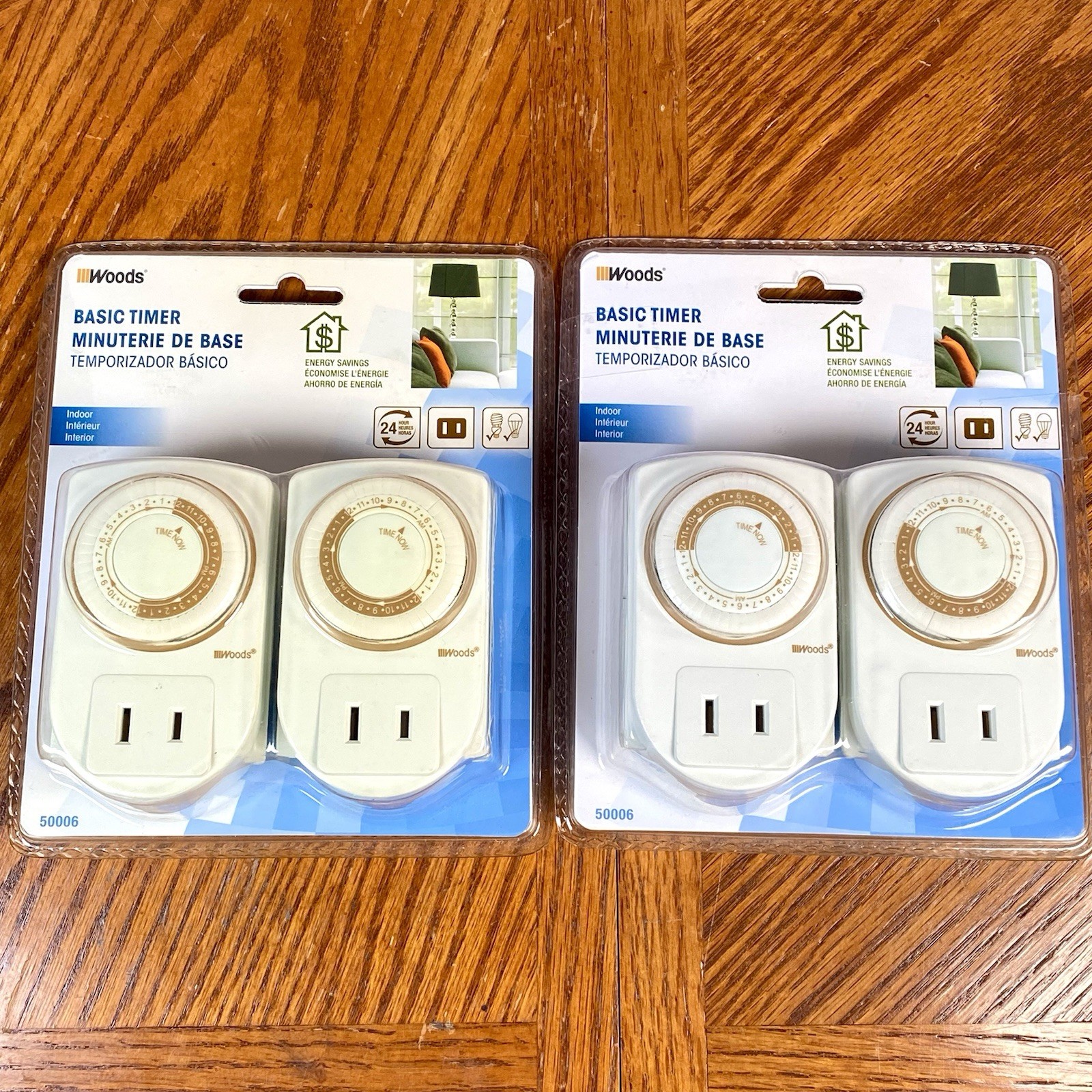 Lot of 2 ~ Woods ~ 50006 Indoor 24-Hour Mechanical Outlet Timer ~ 2-Pack NEW