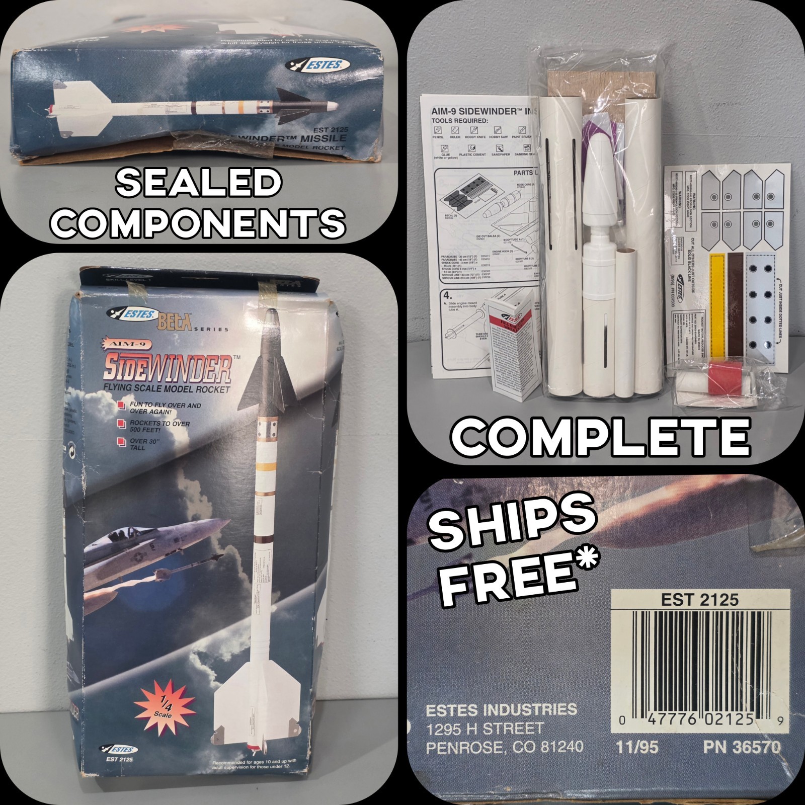 Vintage Estes Aim-9 Sidewinder Flying Scale Model Rocket Beta Series EST2125 CIB