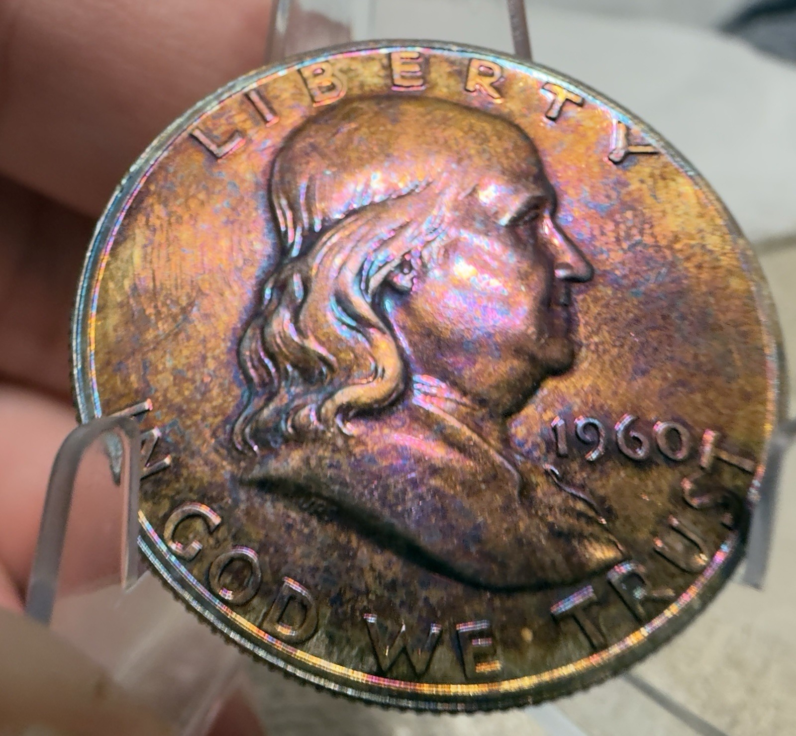 1963 Franklin Half Dollar Pristine Gem Proof Rainbow Toned
