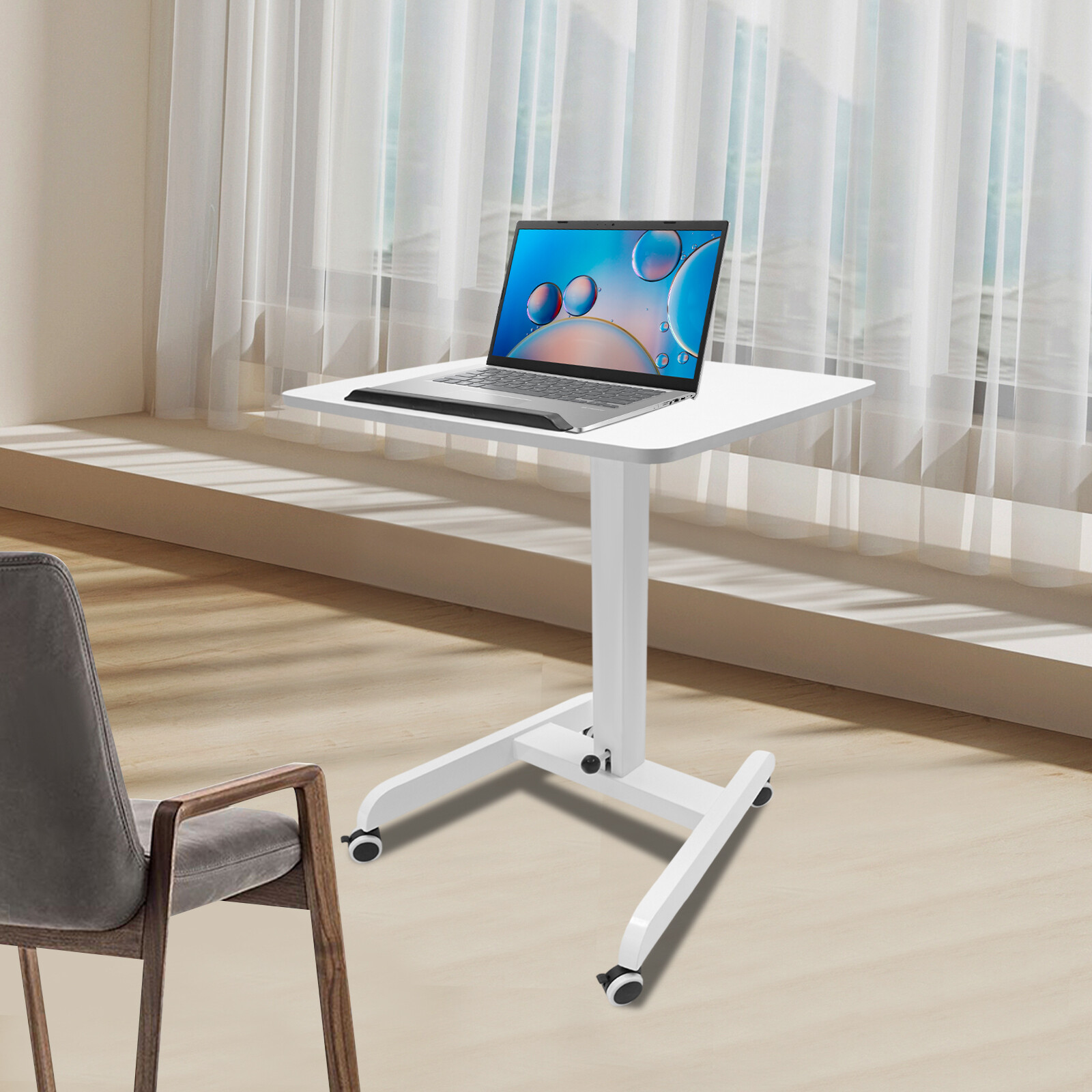 Adjustable Standing Desk Rolling Laptop Cart Mobile Podium Pedal Lift w/ Wheels