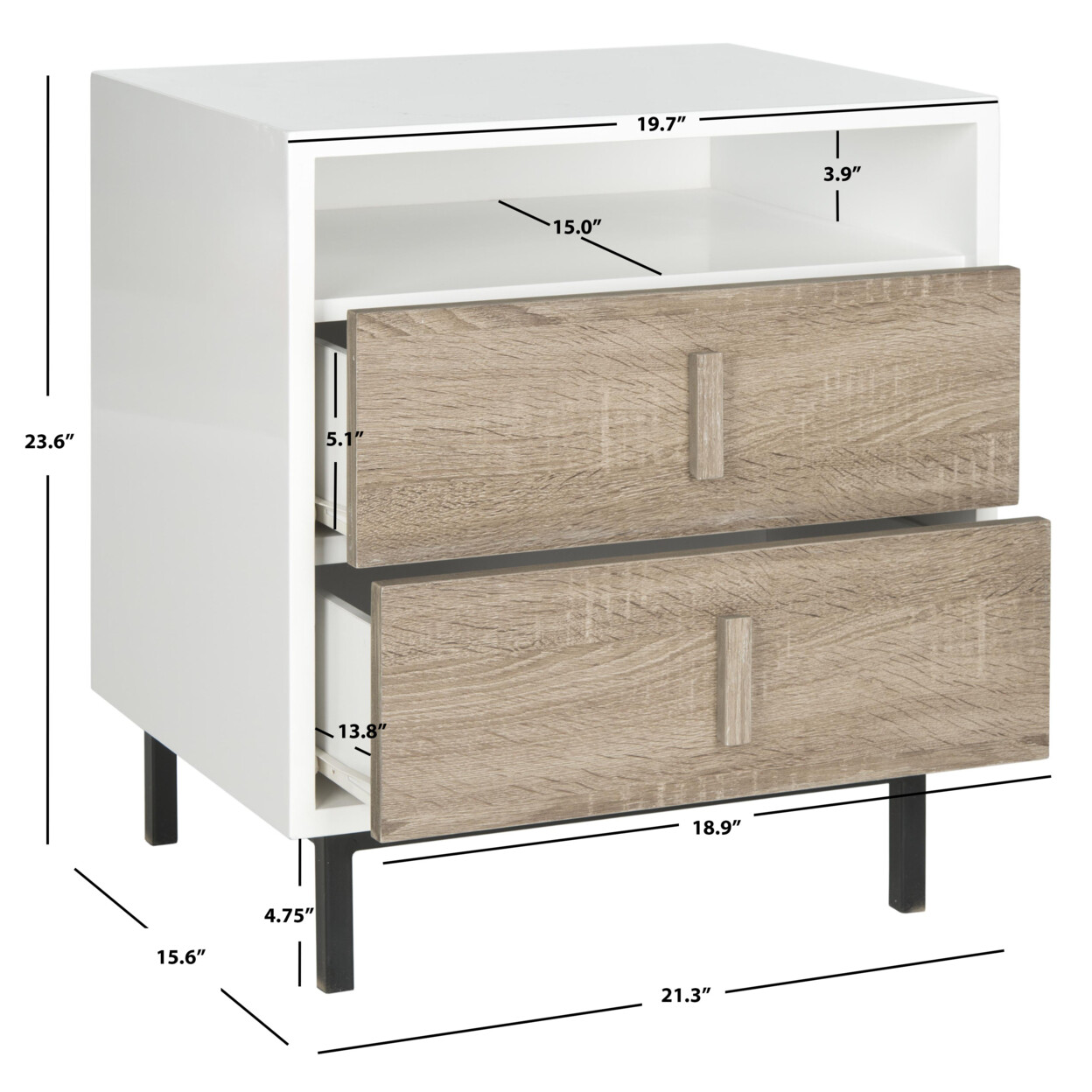 SAFAVIEH Kefton Mid-Century Scandinavian 2-Drawer Cabinet | White / Oak |
