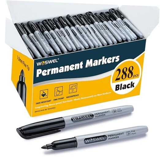 Permanent Markers Bulk, 288 Pack Fine Point Tip Black Permanent Marker Set,