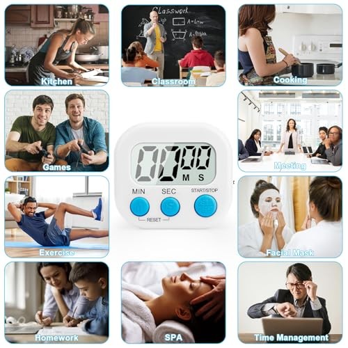 6 Pack Digital Kitchen Timer Multi White-2pcs & Blue-2pcs & Pink & Green