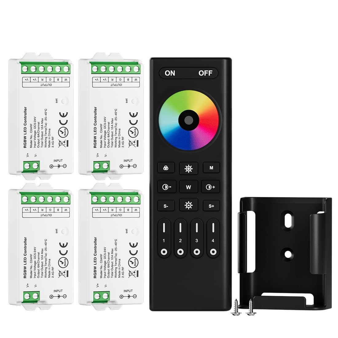 Wireless RF Remote Control 2.4GHz 4PC RGBW LED Strip Controller Kit BTF