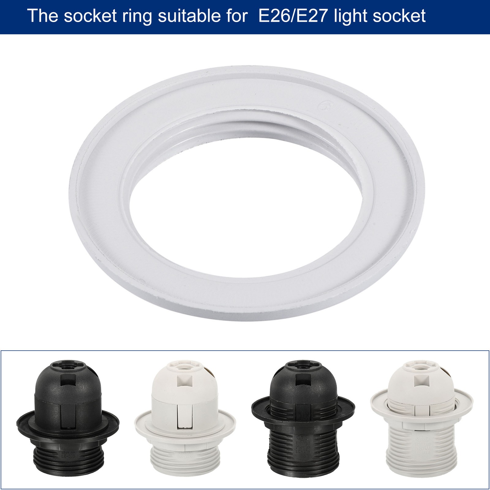 E26/E27 Light Socket Rings Lamp Shade Holder Adapter Ring White Pack of 8