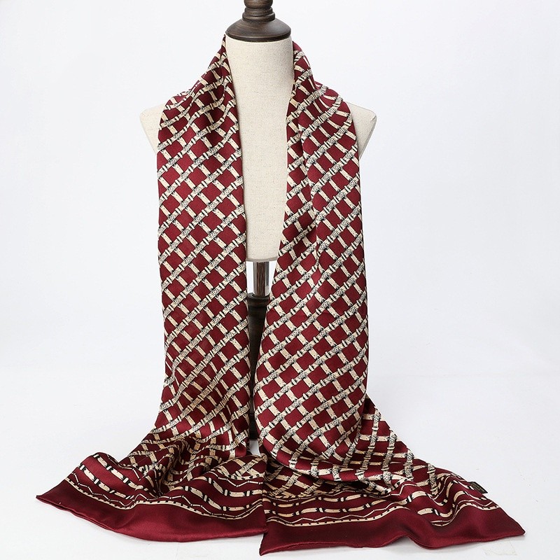 100% Silk Mulberry Satin Scarf men women neckerchief Wrap Double Layer Red