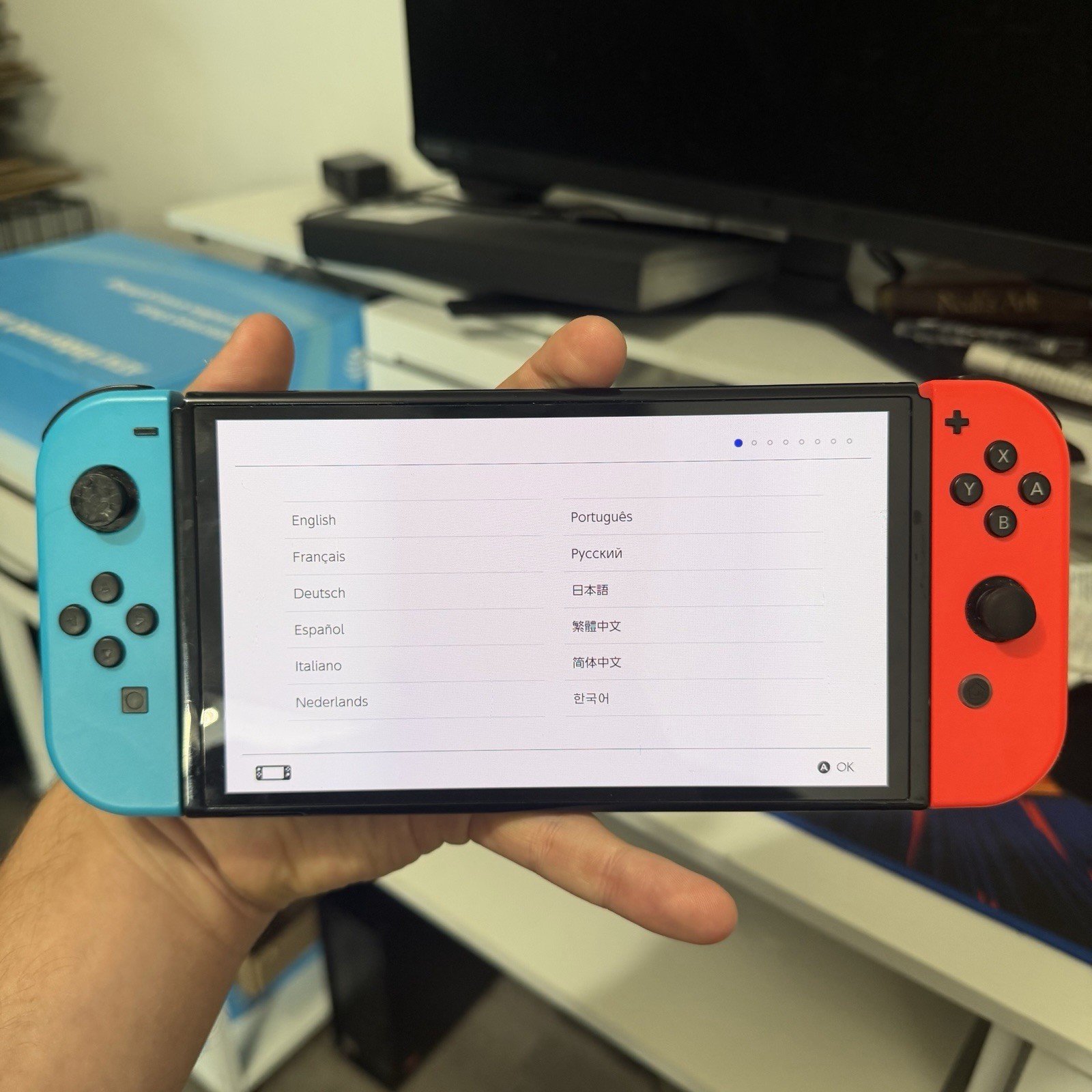 Nintendo Switch OLED Red & Blue Bundle Mario Kart 8 Deluxe