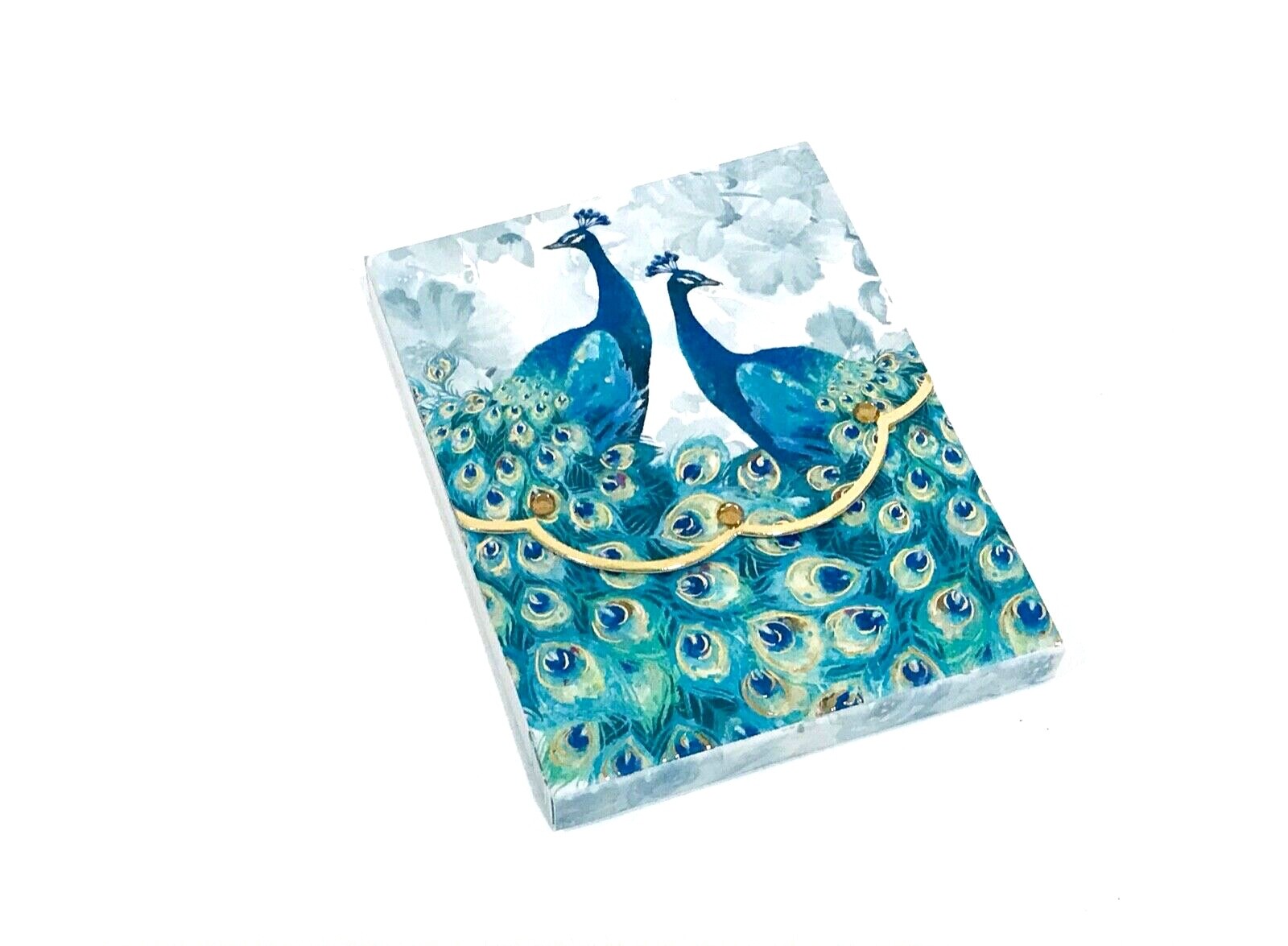 PUNCH STUDIO  GOLD FOIL JEWEL EMBELLISHED MINI POCKET NOTEPAD PEACOCK DUO