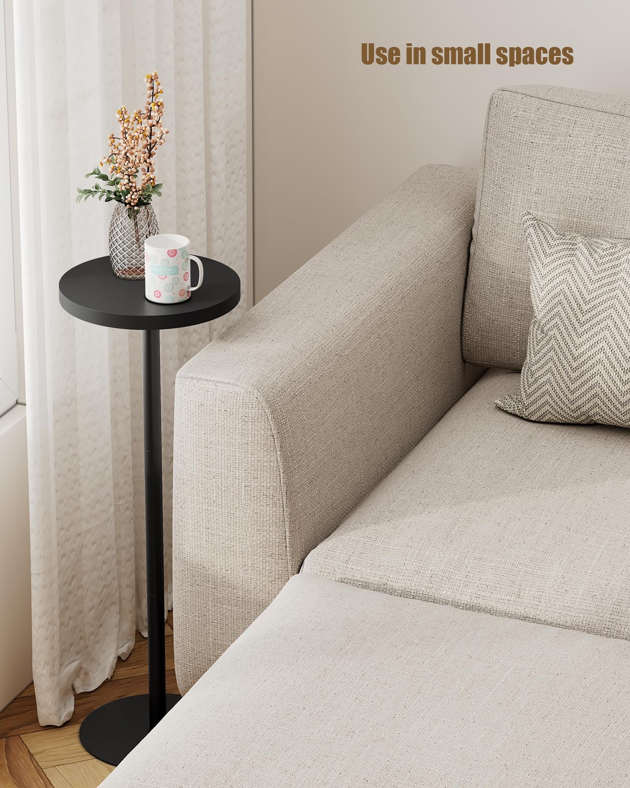Tall Round Side Table Black Small End Table Beside Table Drink Table TB01BK065