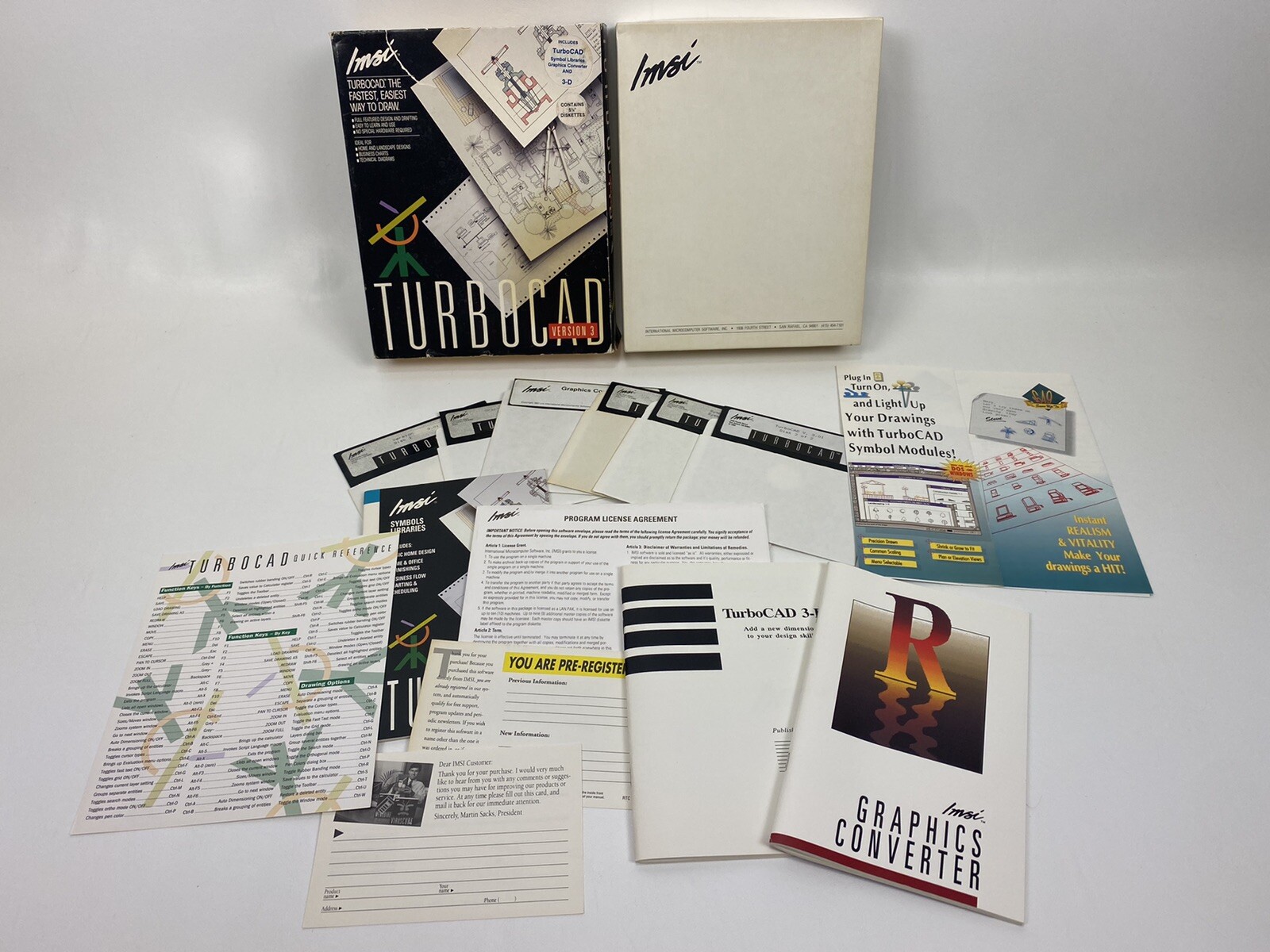 Turbocad Version 3 5.25 floppy disks original box and books Graphics Converter