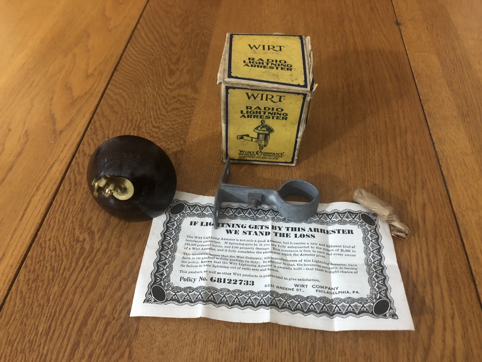VTG WIRT CO PHILADELPHIA BAKELITE RADIO LIGHTNING ARRESTER W/ORIGINAL BOX NOS