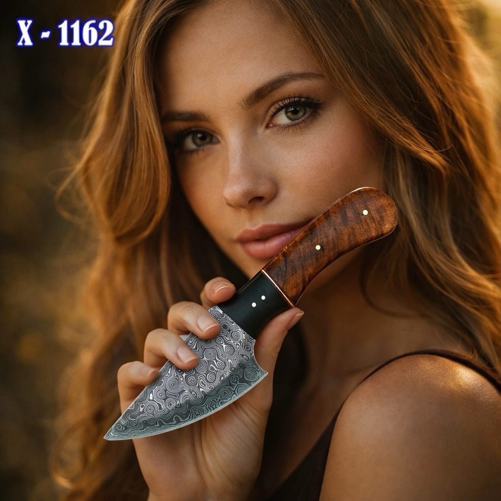 Fixed Damascus Blade Skinning Knife Wood Resin Handle With Sheath