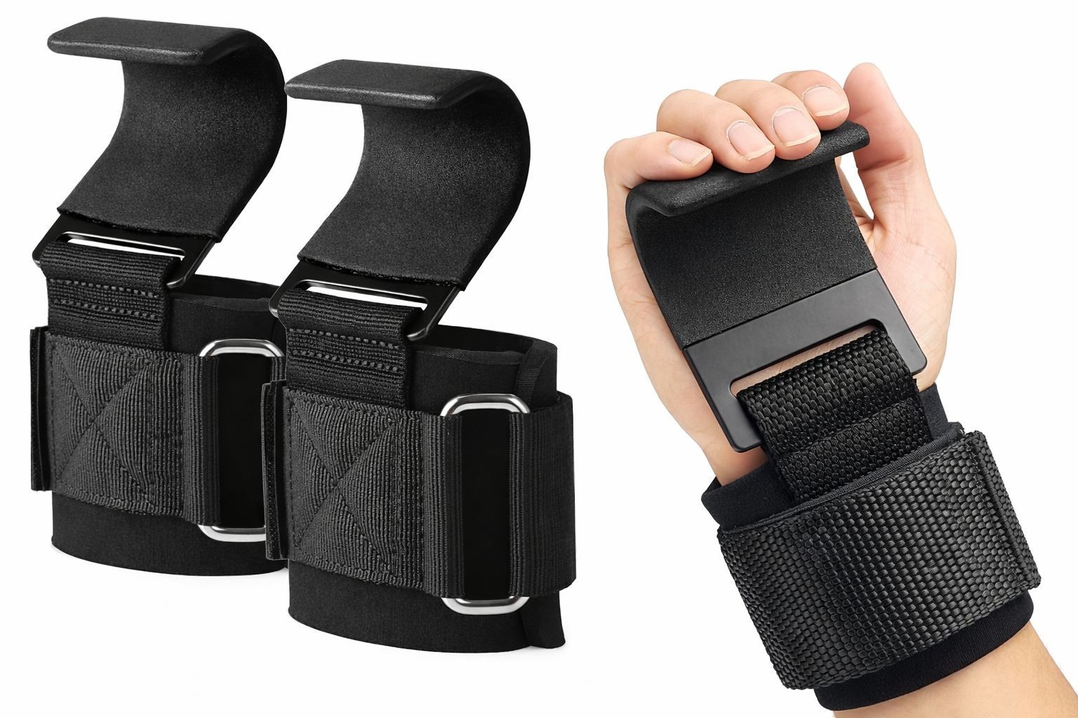 Weight Lifting Hooks Pair Heavy Duty Wrist Straps for Deadlifts Pull Ups