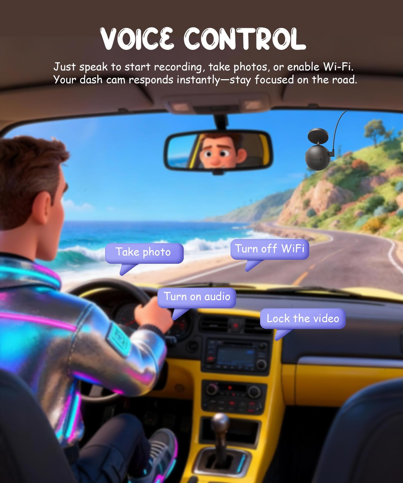 Dash Cam 2K with Voice Control,Mini Spherical Front Dashcam, 360° Rotatable M...