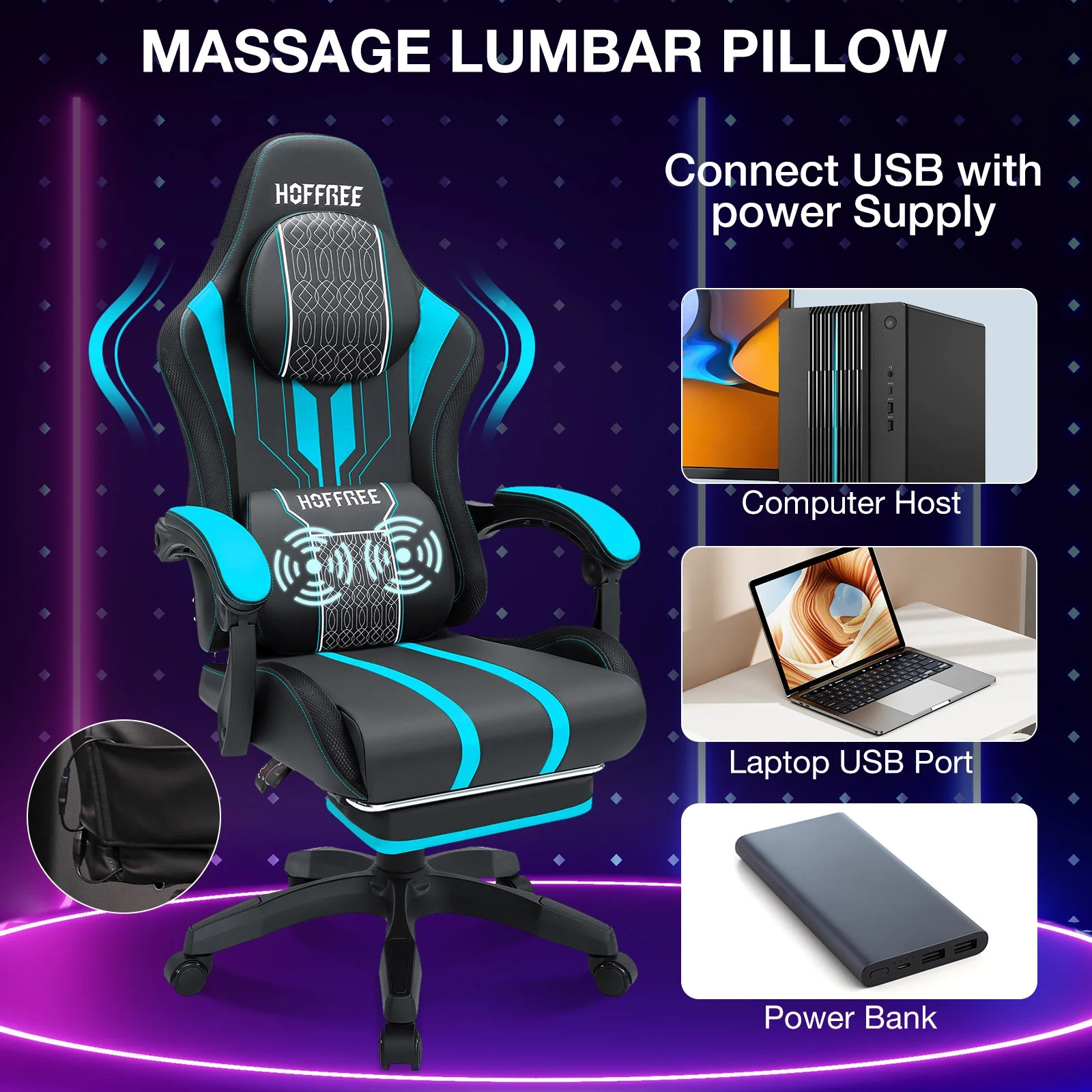 Big and Tall Gaming Chair with Speakers and RGB Lights, Gamer Chair with Footres