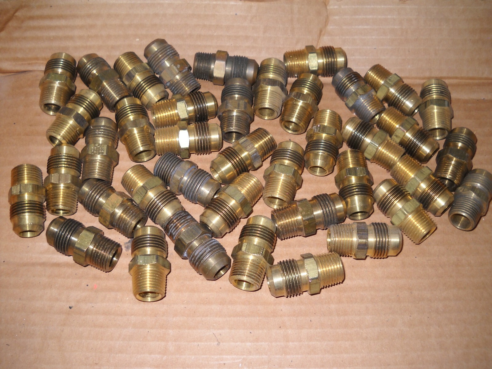Brass Male Flare Union 3/8" OD Tube x 3/8" Male NPT, Old Stock, NEW, Lot of 40