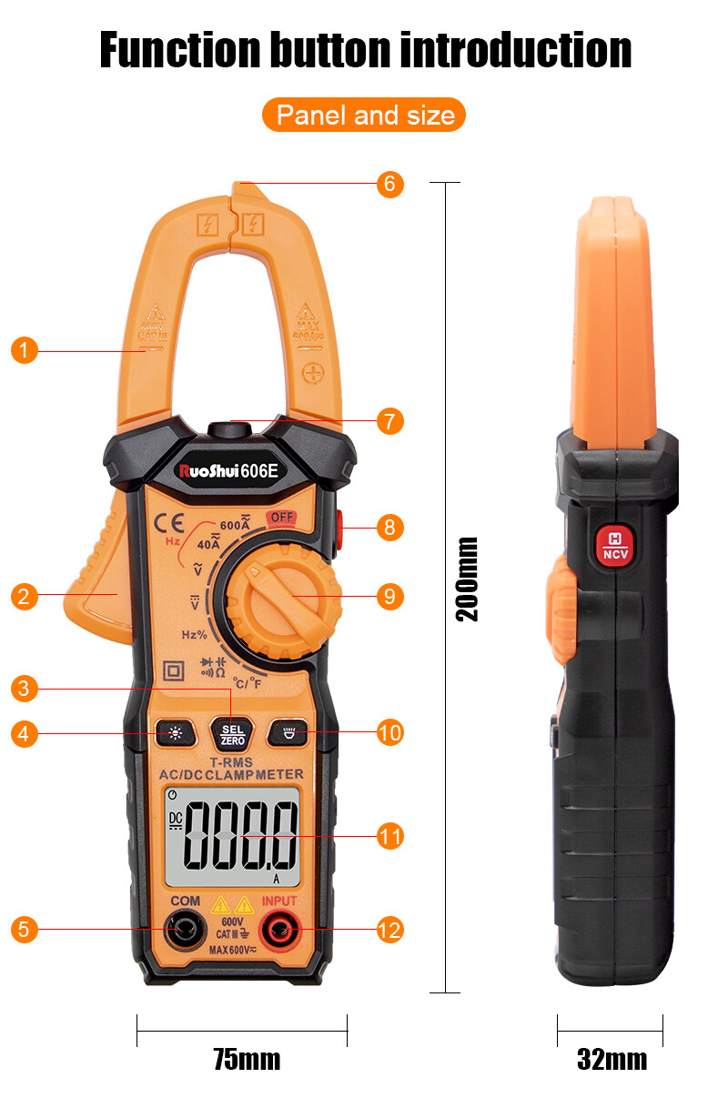 Digital Multimeter Tester AC DC Volt Amp Clamp Meter Auto Range LCD Handheld