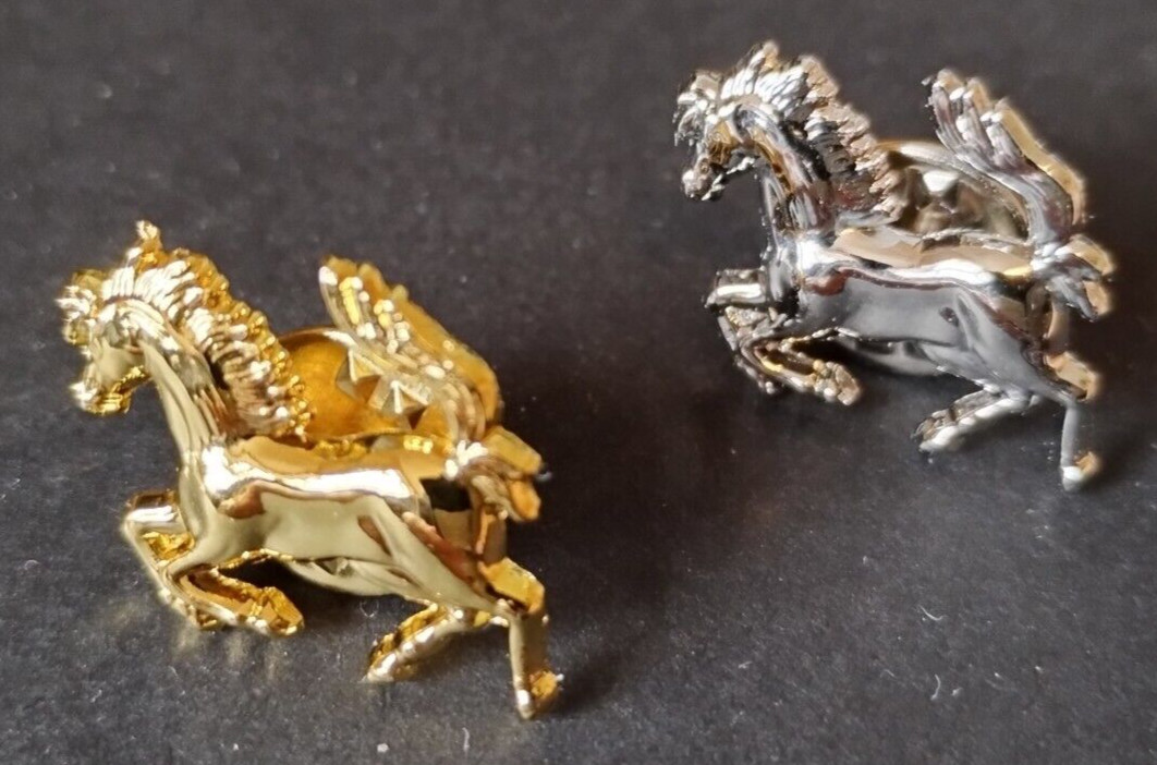 Ferrari Horse Rampante Lapel or Hat Pin in Nickel & Gold Twin Pack. Free P&P
