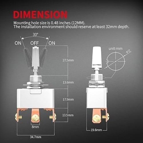 ON-Off-ON 3 Position Toggle Switch 50 Amp 12V Heavy Duty 3 Way Toggle Switch SPD
