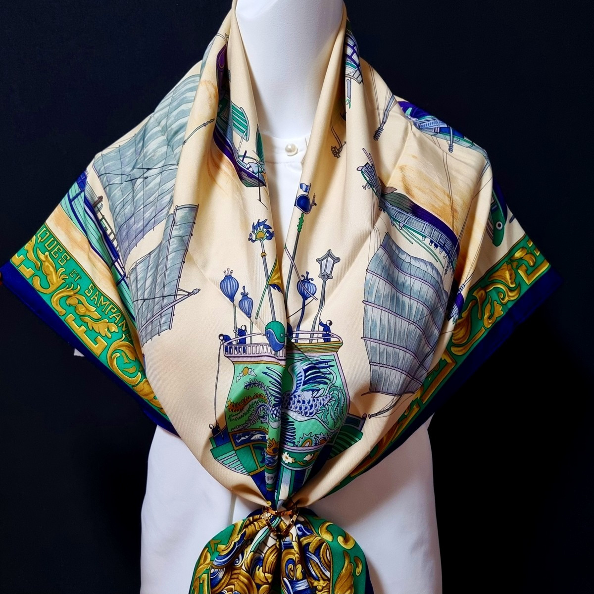 RARE VINTAGE HERMES Silk Scarf "Junques et Sampans" Carre 90