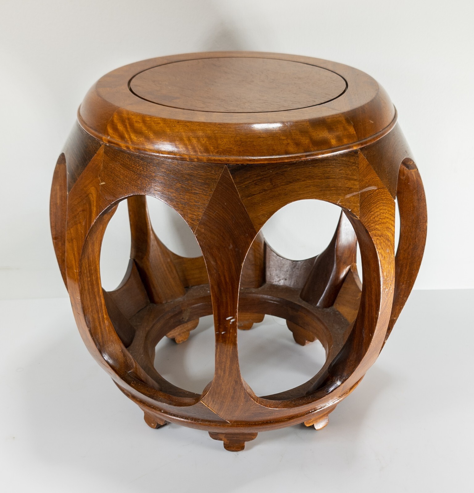 Antique Style Vintage Mid-Century Chinese Rosewood Drum Form Stool Stand Seat