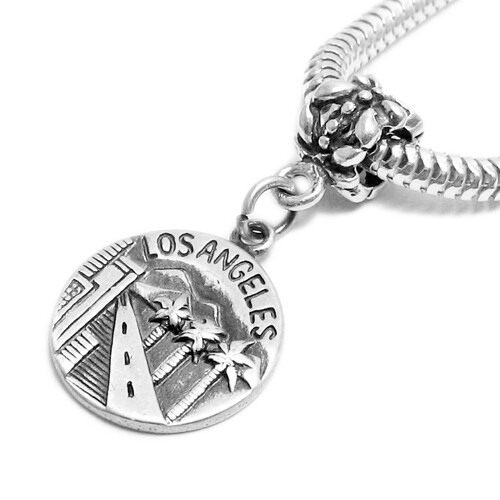 925 Sterling Silver Los Angeles California Disc Euro Bead Charm