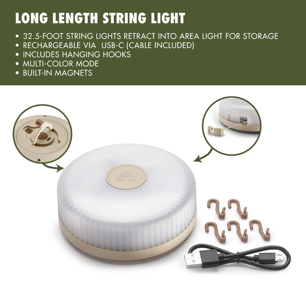 600 Lumen 2-in-1 Camping Light with 32.5 ft LED String Lights Portable Lantern