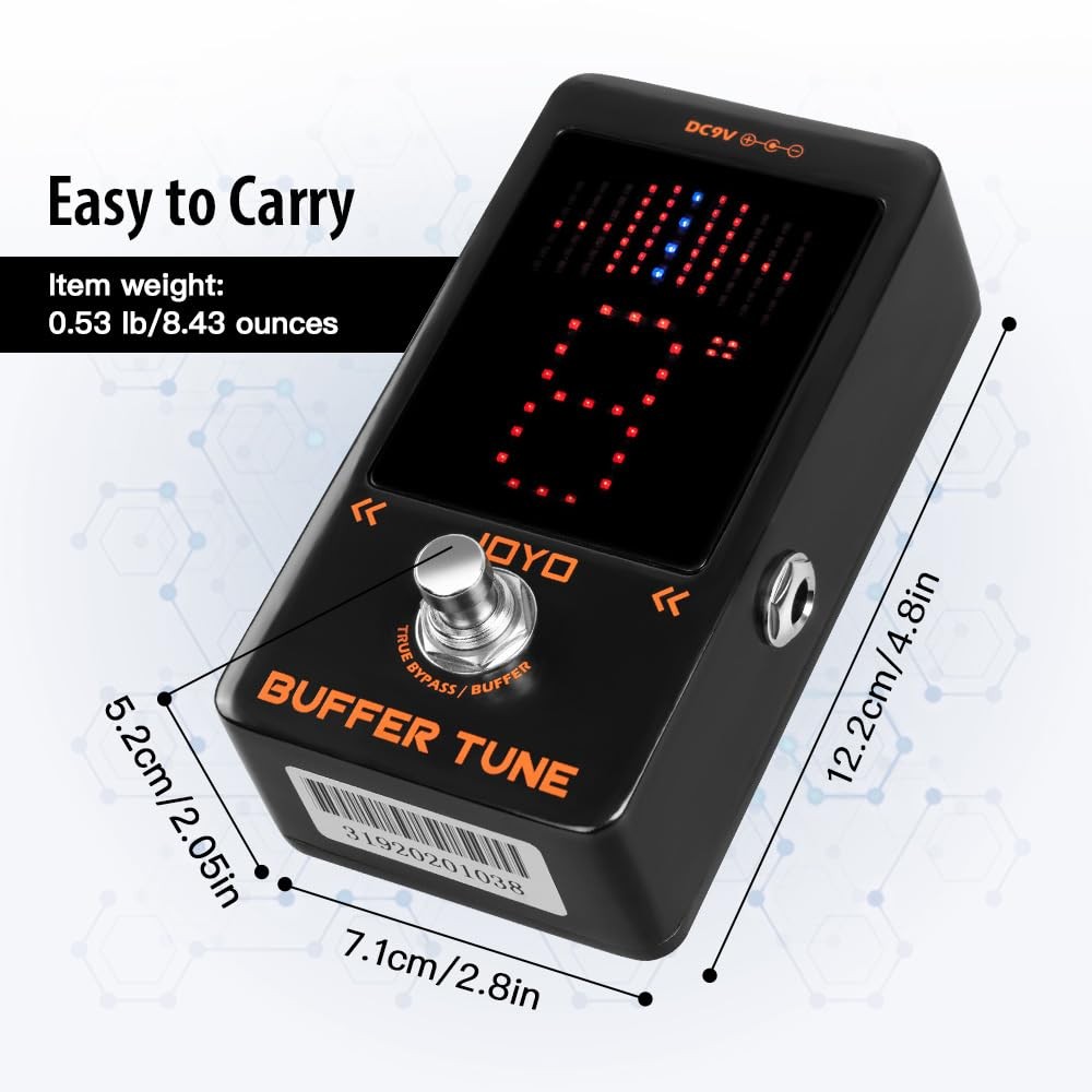 JOYO Buffer & Tuner Guitar Pedal, ±1 Cent Accuracy with LED Display & Black