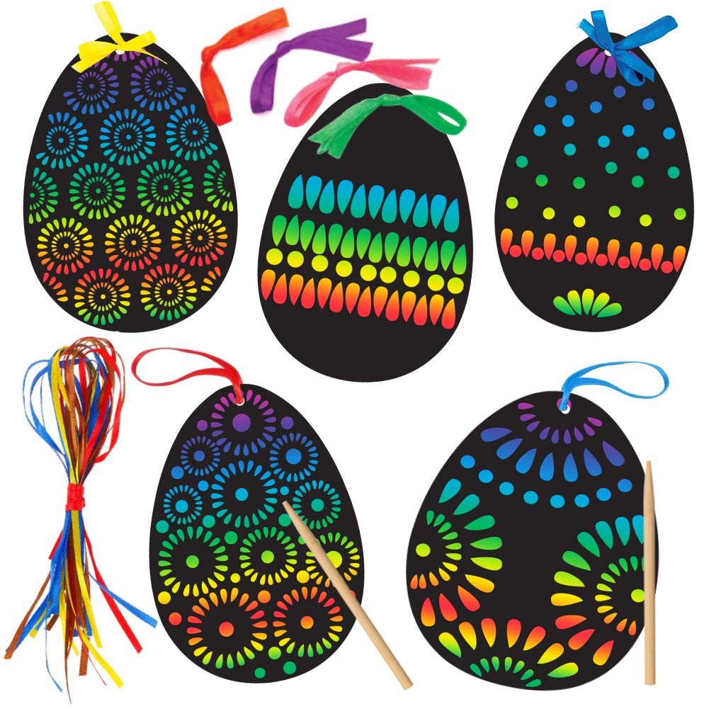 Easter Egg Scratch Art Set, 36 PCS Rainbow Scratch Art Mini Notes with Colorf...