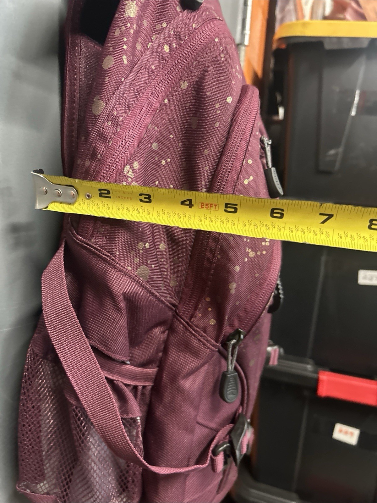 High Sierra Loop Backpack Bookbag Gold Splatter Pattern Maroon Bag