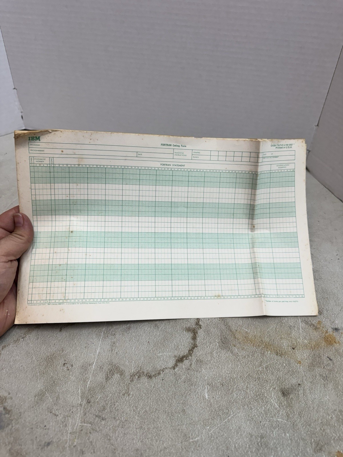 vintage ibm fortran coding form gx28-7327-6 u/m 050