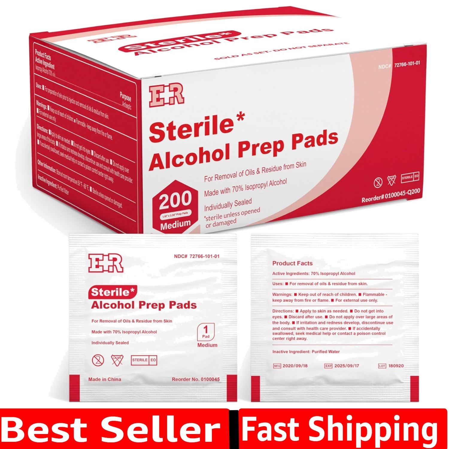Alcohol Prep Pads, Medium 2-Ply Alcohol Wipes, individually wrapped Swabs, Sa...
