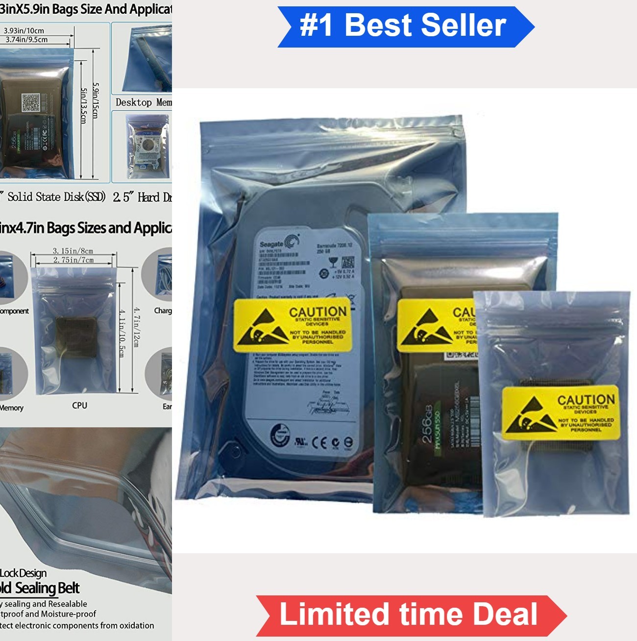 Antistatic Bags 30 Pack ESD Shielding Labels 3 Sizes for Hard Drive HDD SSD