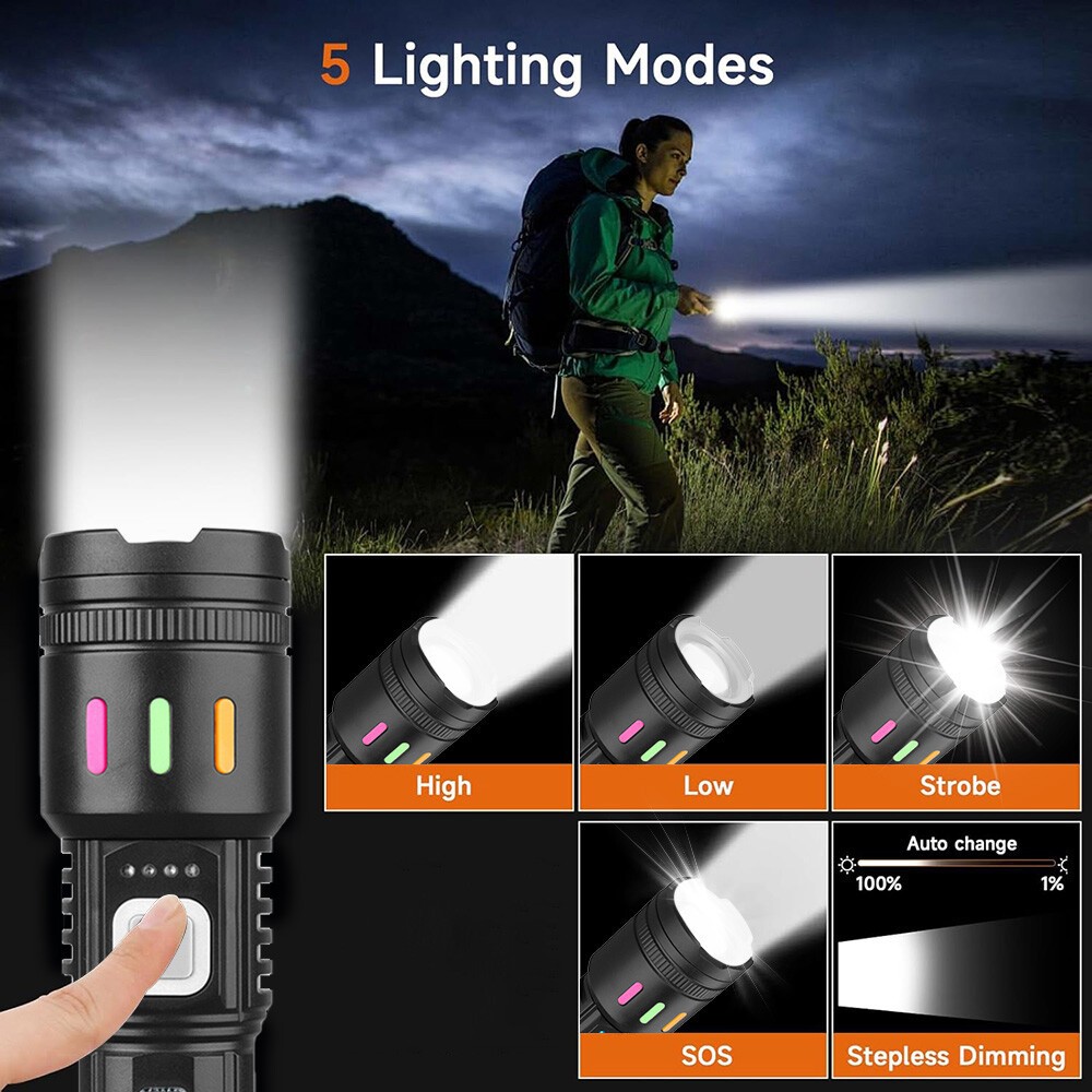 2 Pack 99000000lm Tactical Flashlight Super Bright Rechargeable LED Work Lights