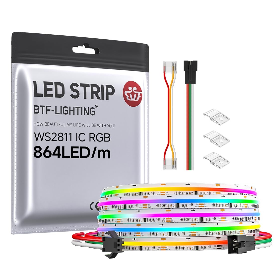 FCOB WS2811 IC RGB COB LED Strip 864LED/m Flexible High Density Color Chasing...